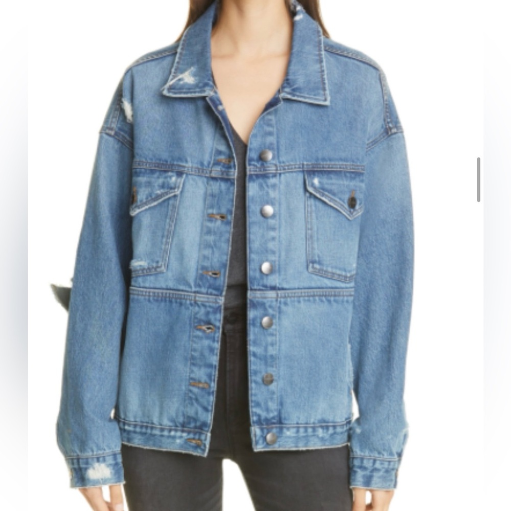 Frame Cut Out Distressed Denim Jacket